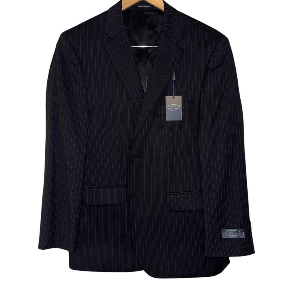 Pronto Uomo Platinum Wool Suit Jacket 42S Black Pinstripe NWT $399.99